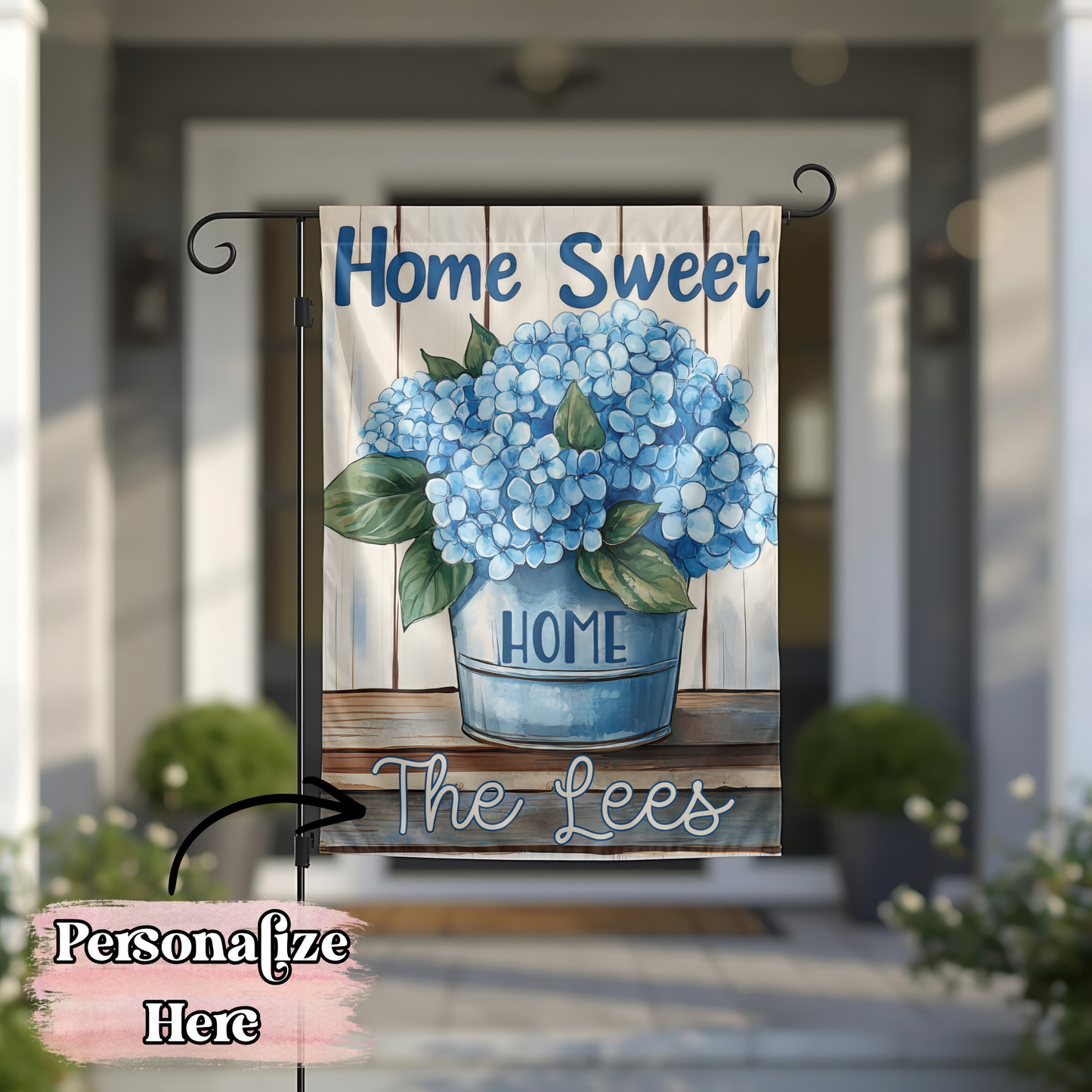 Home Sweet Home Hydrangea Flag - 12x18 Inches - ‼️Fully Customizable Transfer‼️
