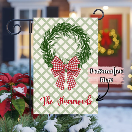 Coquette Christmas Wreath - 12x18 Inches - ‼️Fully Customizable Transfer‼️