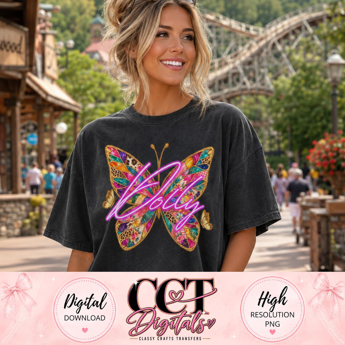 Dolly Neon Patchwork Glitter Butterfly (DTF)