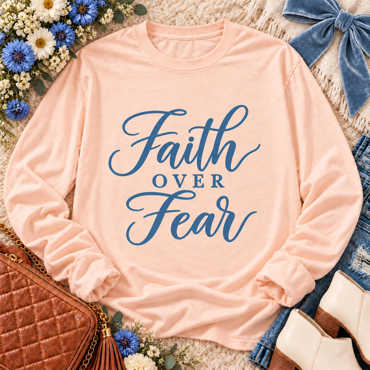 Faith Over Fear Steel Blue Calligraphy Script (DTF)
