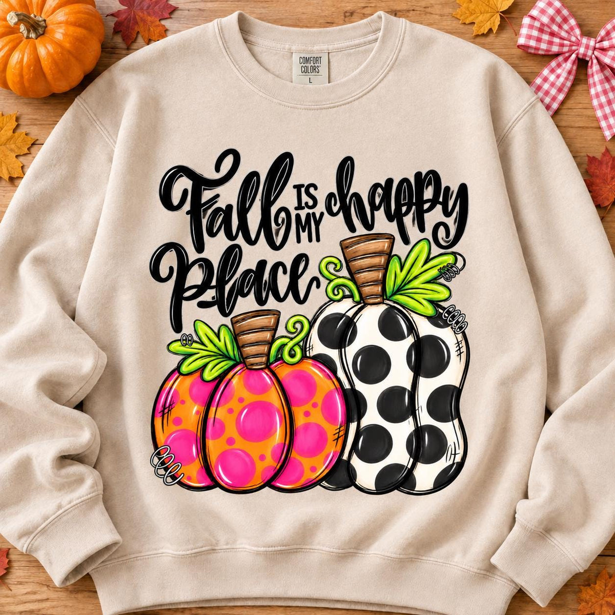 Fall Is My Happy Place Polka Dot Pumpkins (DTF)
