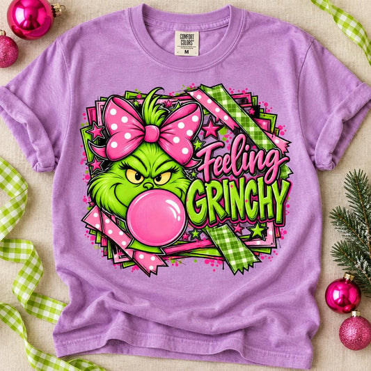 Feeling Grinchy G-Man Blowing Bubblegum Pink Bow (DTF)