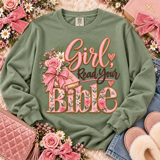 Girl Read Your Bible Pink Floral Bow Faith Design (DTF)