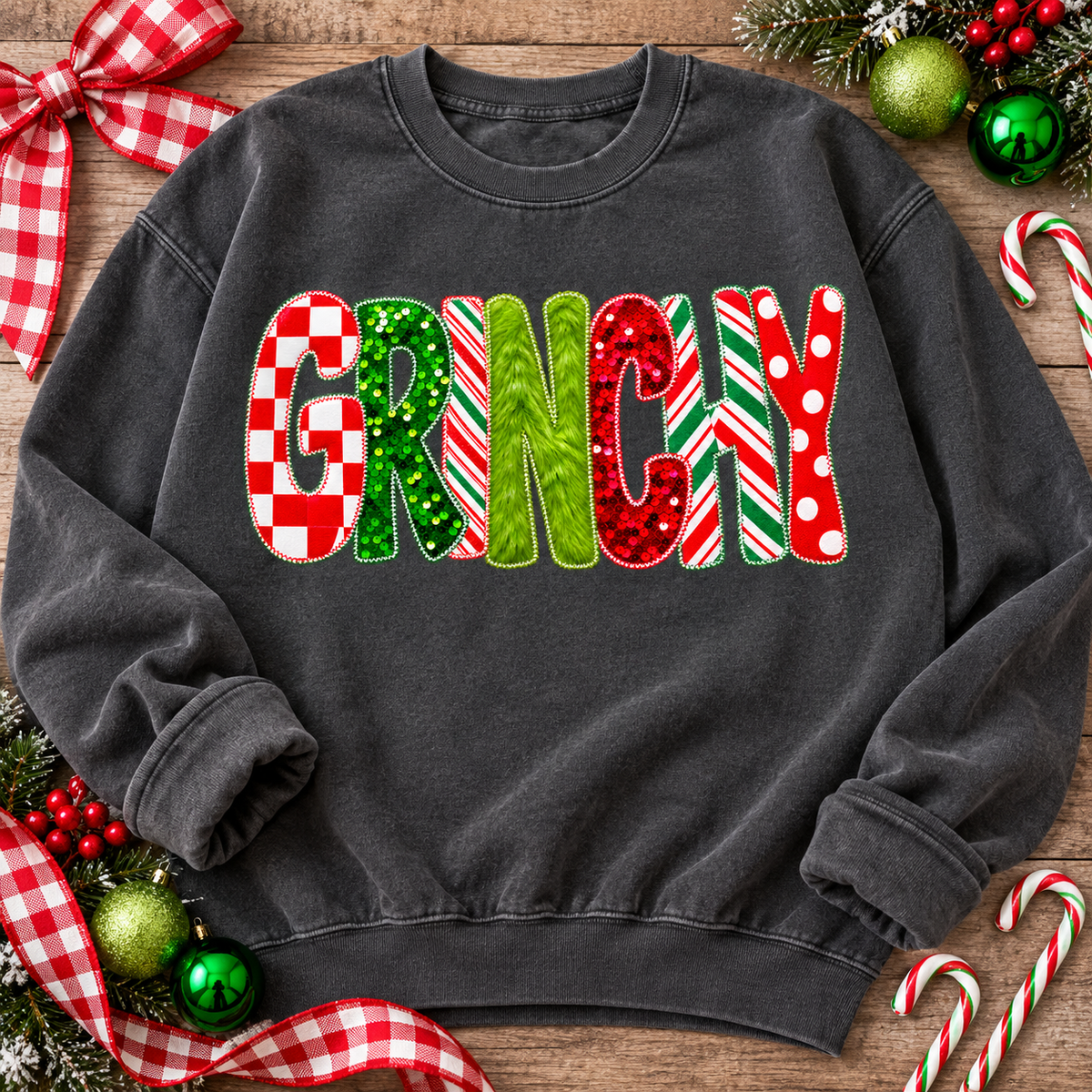 G-Man Patchwork Mixed Pattern Christmas Word Design (DTF)