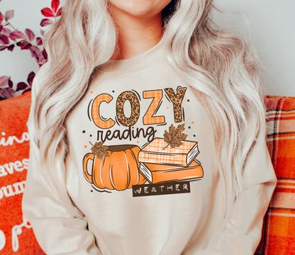 Cozy Reading Weather Fall Books Pumpkin Mug Leopard Plaid (DTF)