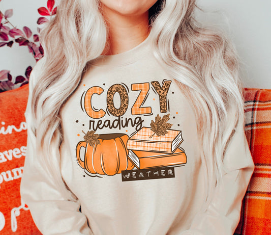 Cozy Reading Weather Fall Books Pumpkin Mug Leopard Plaid (DTF)