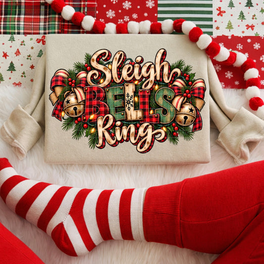 Sleigh Bells Ring Rustic Christmas Jingle Bells Design (DTF)