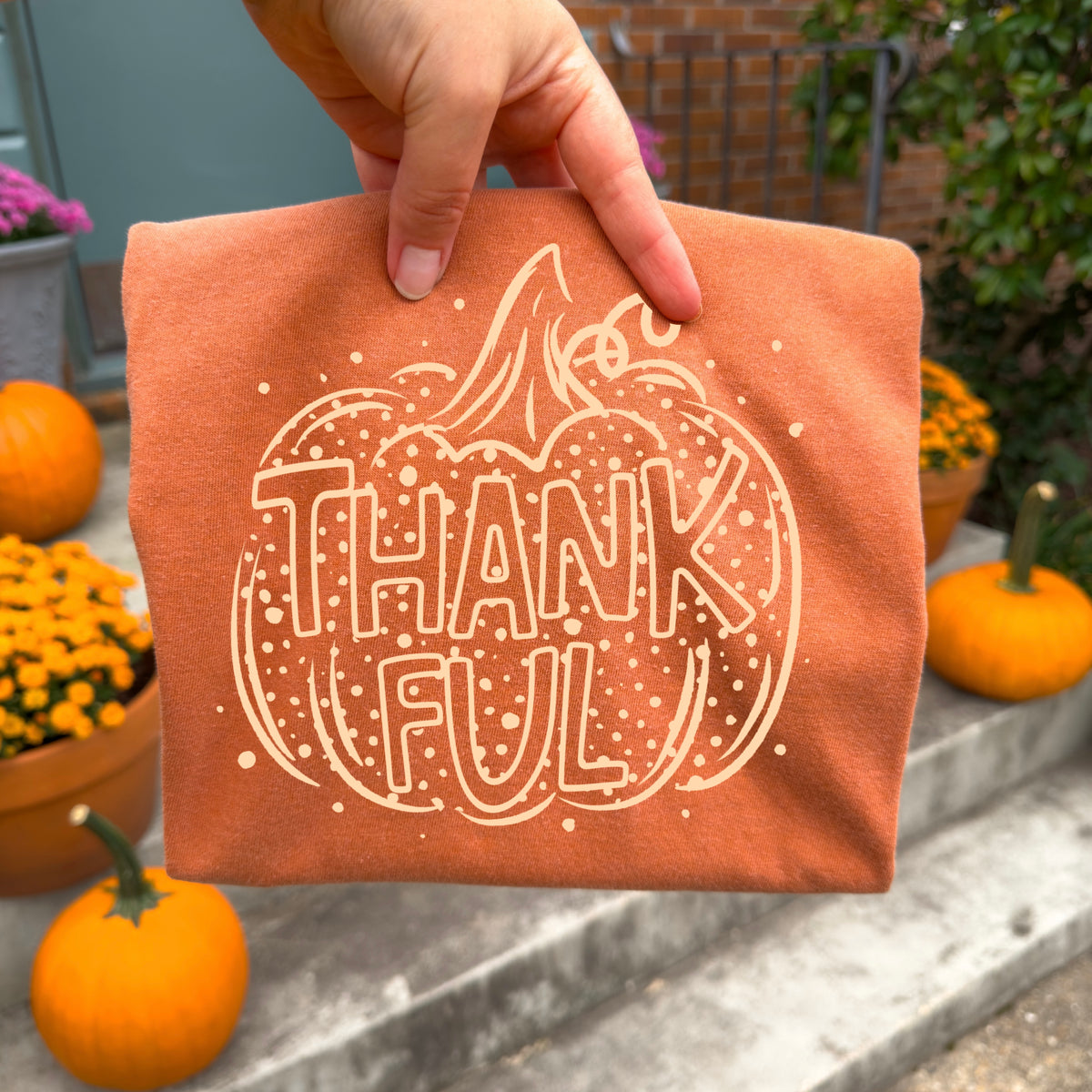 Thankful Pumpkin Sketch with Speckled Dots (DTF)