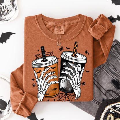 Skeleton Hands Halloween Cups Bats Ghosts Spiderwebs (DTF)