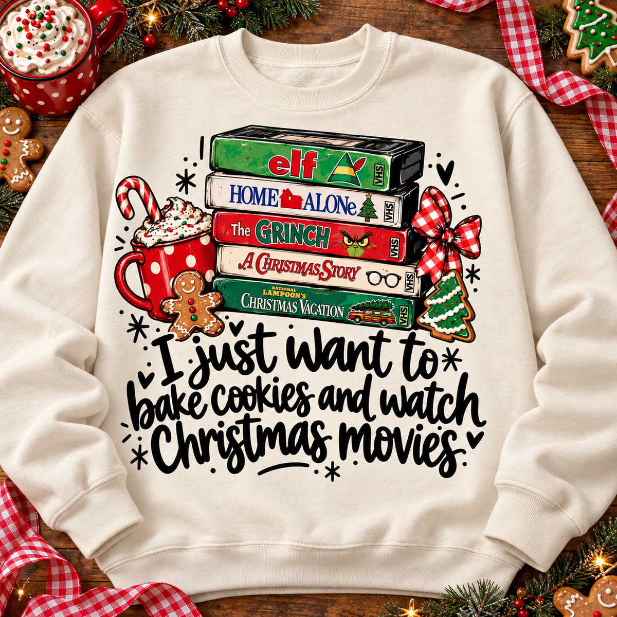 I Just Want To Bake Cookies And Watch Christmas Movies VHS Stack (DTF)