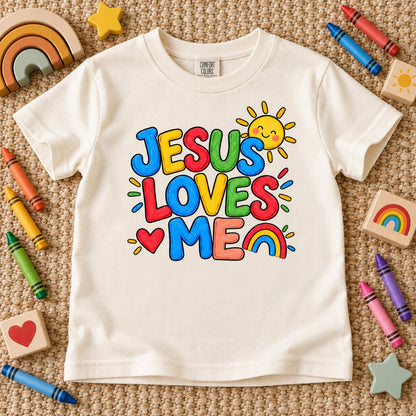 Jesus Loves Me Colorful Kids Rainbow Sun Heart (DTF)
