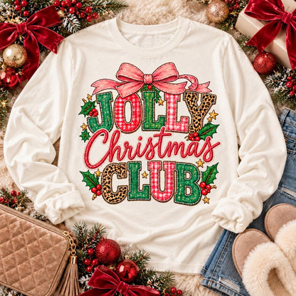 Jolly Christmas Club Pink Bow Leopard Plaid Holiday (DTF)