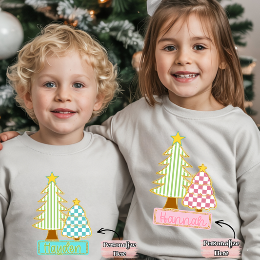 Checkered Christmas Trees Nameplate -  ‼️Fully Customizable Transfer‼️