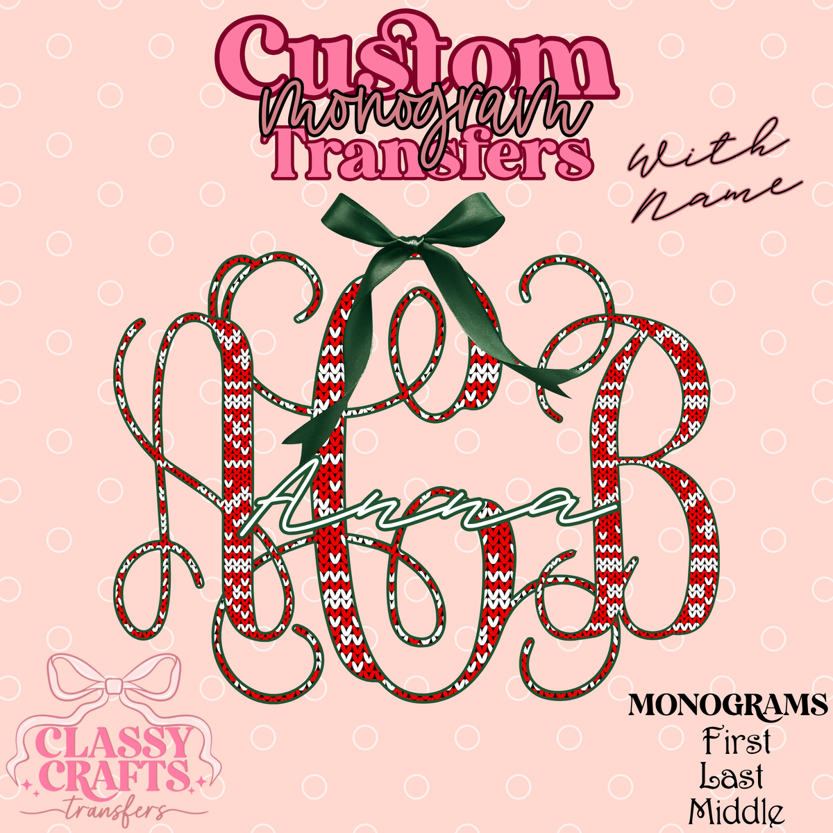 Christmas Faux Crochet - Custom Monogram Transfer