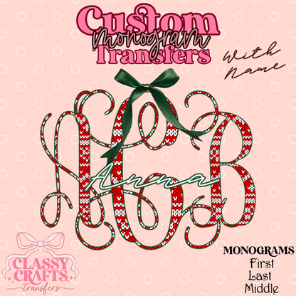 Christmas Faux Crochet - Custom Monogram Transfer