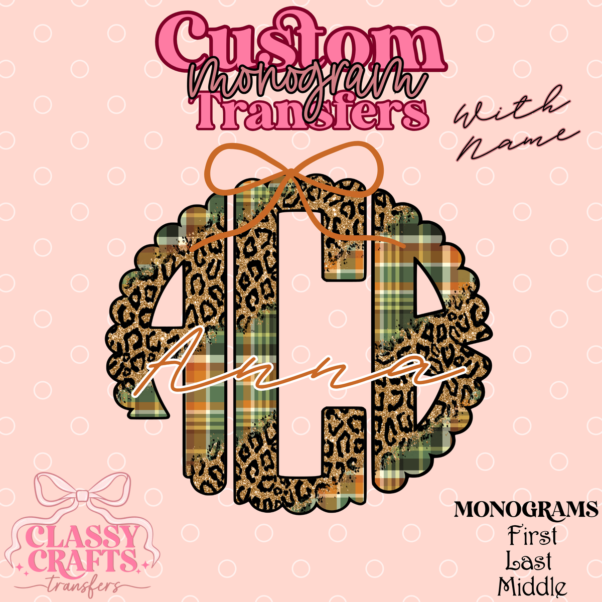 Fall Plaid & Cheetah - Custom Monogram Transfer