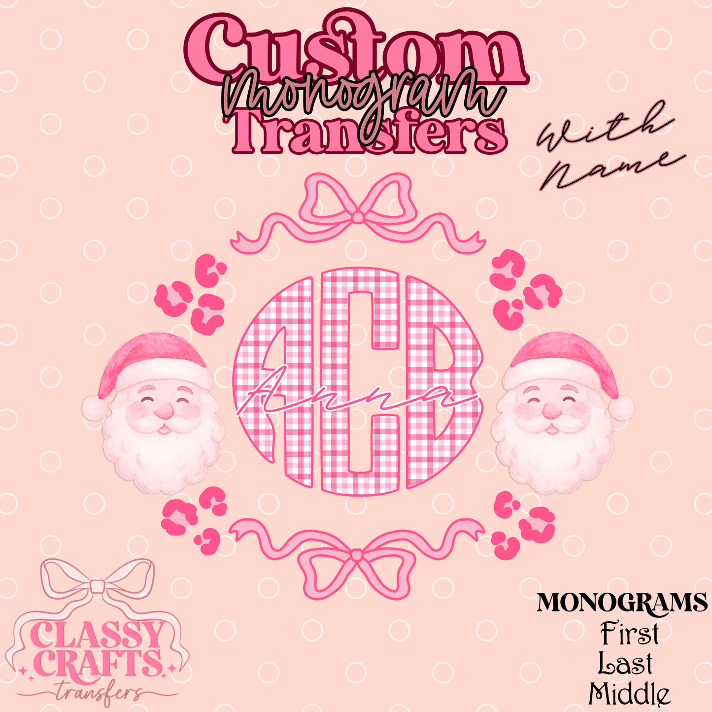 Gingham Santa - Custom Monogram Transfer