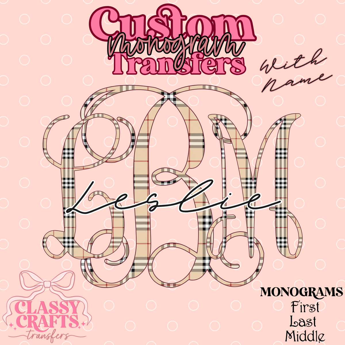 Preppy Fall Plaid - Custom Monogram Transfer