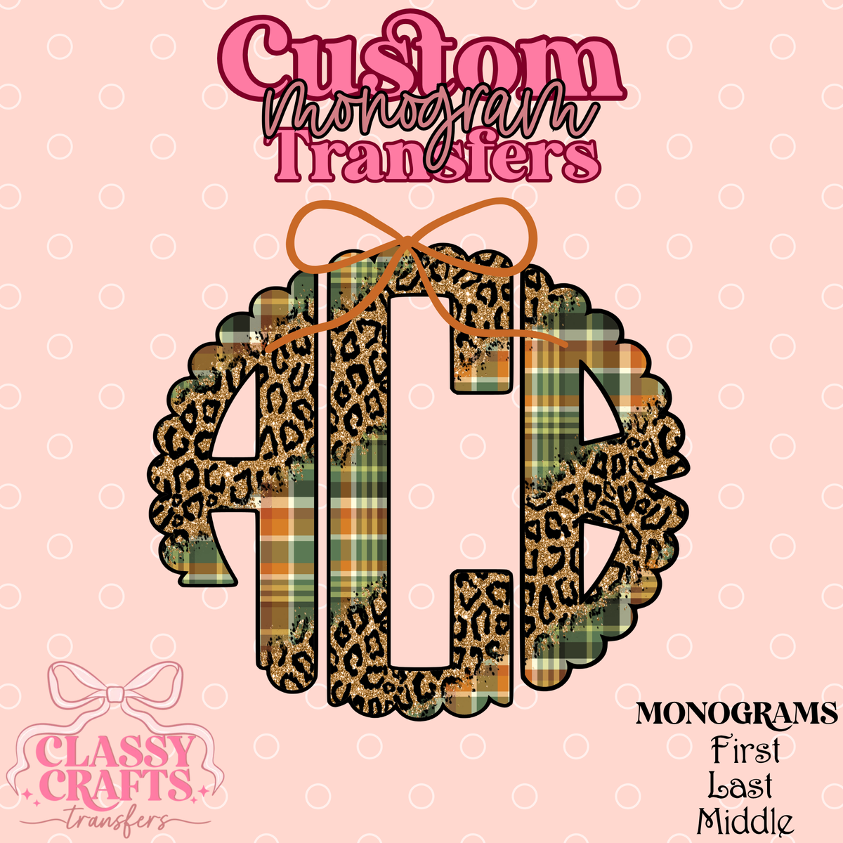 Fall Plaid & Cheetah - Custom Monogram Transfer