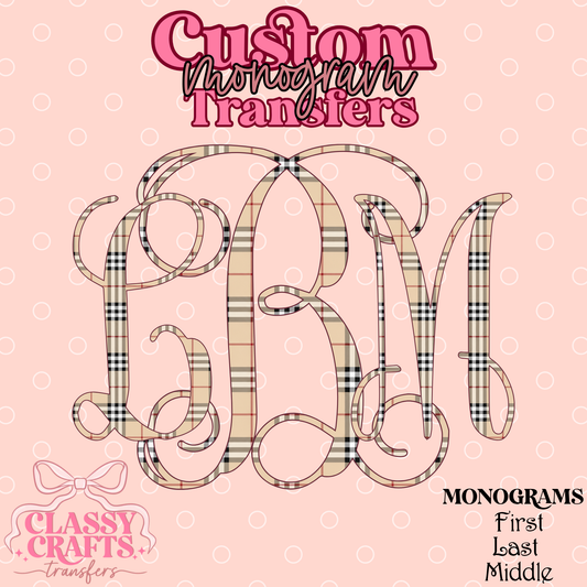 Preppy Fall Plaid - Custom Monogram Transfer