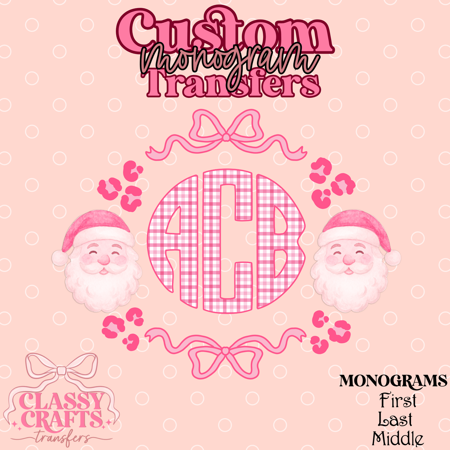 Gingham Santa - Custom Monogram Transfer