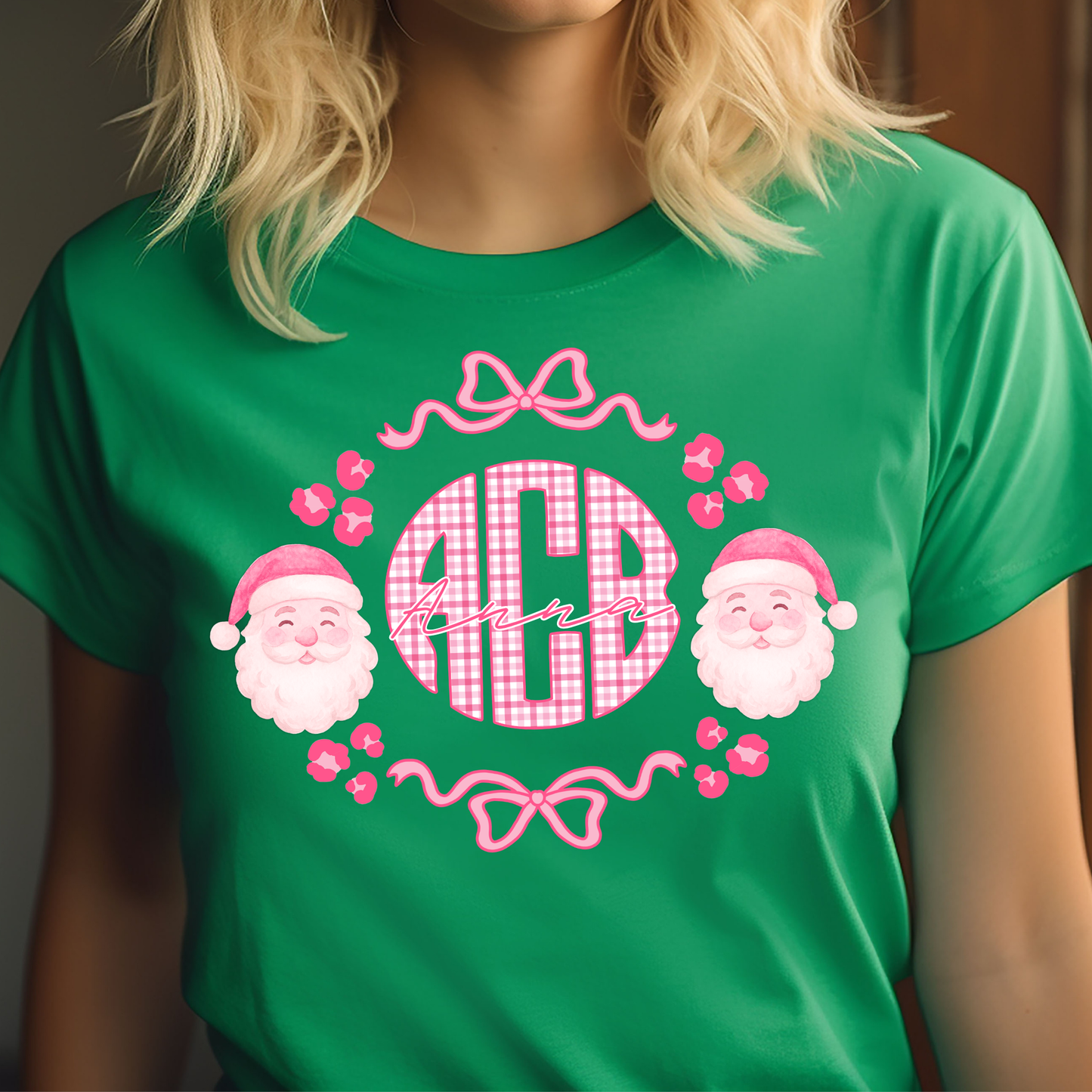 Gingham Santa - Custom Monogram Transfer