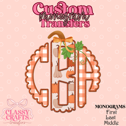 Gingham Pumpkin - Custom Monogram Transfer