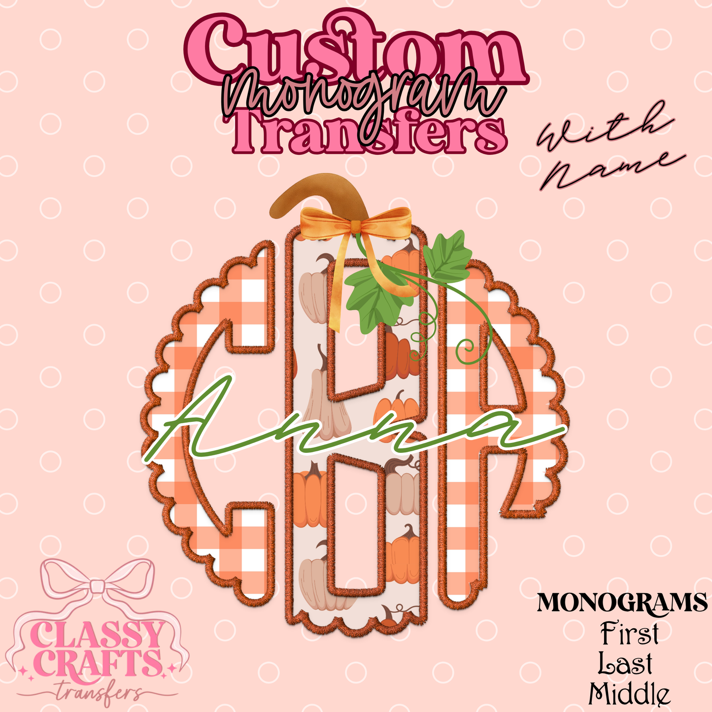 Gingham Pumpkin - Custom Monogram Transfer