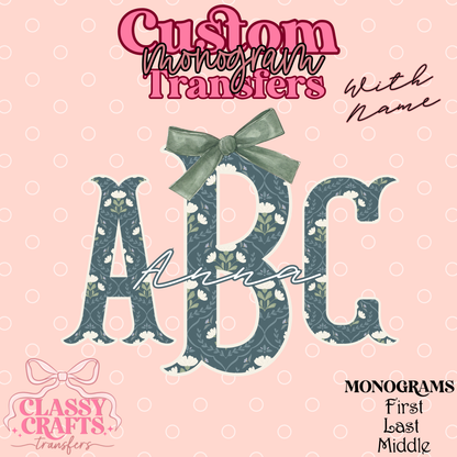 Green & Blue Florals - Custom Monogram Transfer