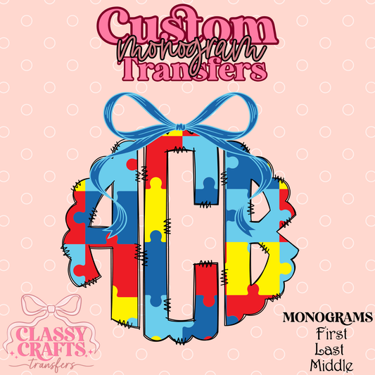 Coquette Autism - Custom Monogram Transfer