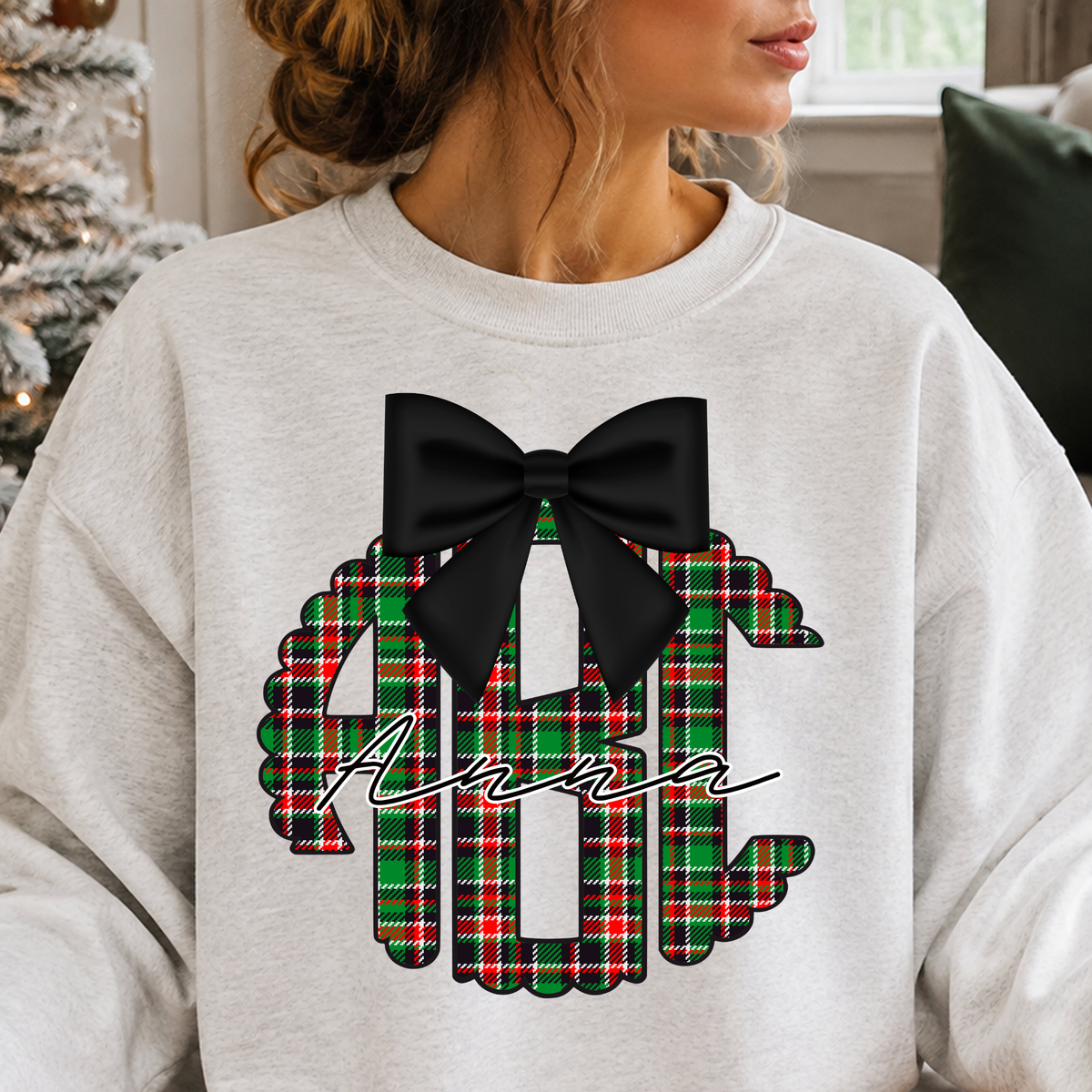 Green Tartan Plaid - Custom Monogram Transfer