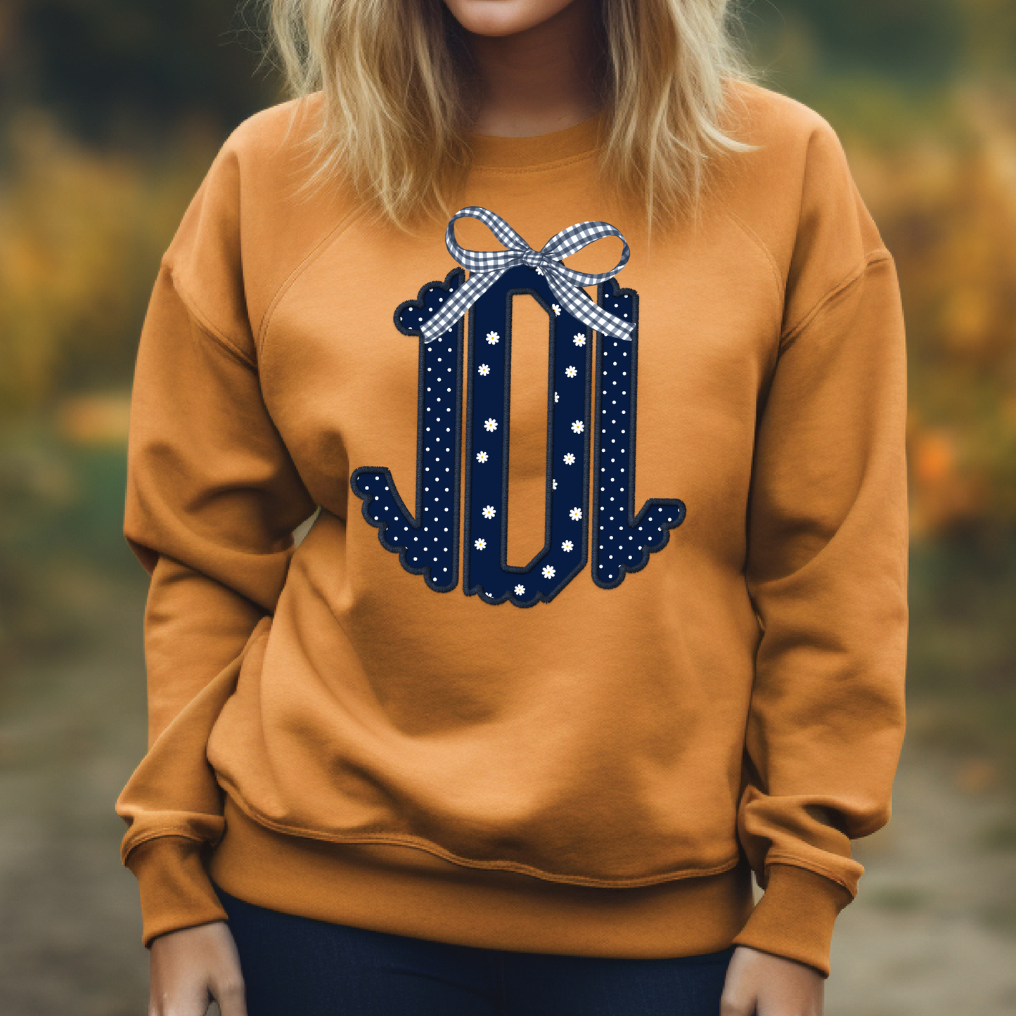 Floral Polkadot Gingham - Custom Monogram Transfer