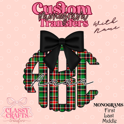 Green Tartan Plaid - Custom Monogram Transfer
