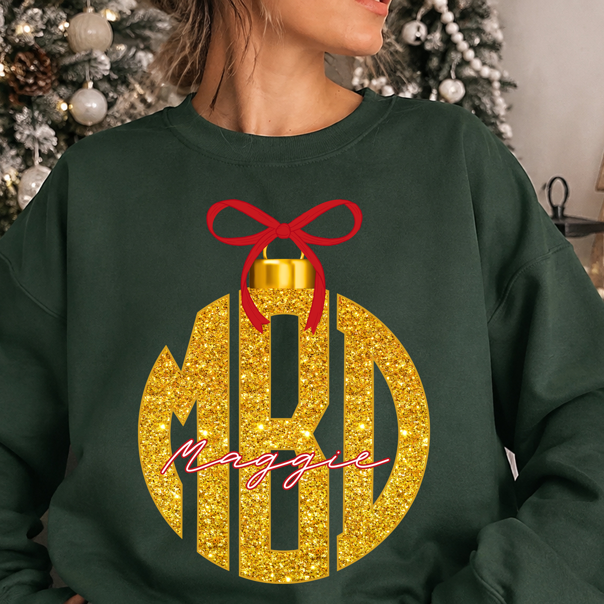 Coquette Christmas Ornament - Custom Monogram Transfer