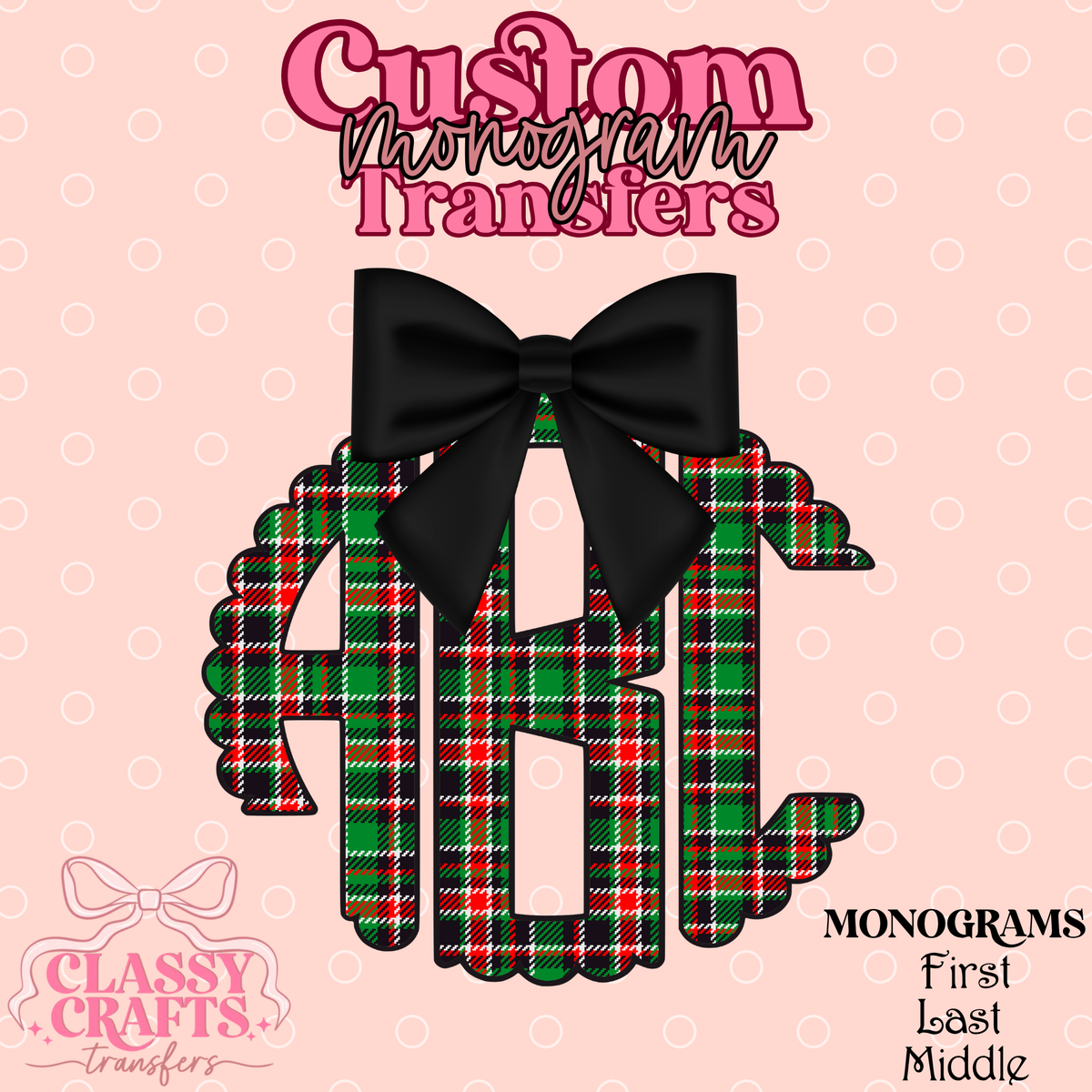 Green Tartan Plaid - Custom Monogram Transfer