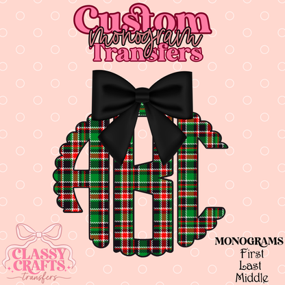 Green Tartan Plaid - Custom Monogram Transfer