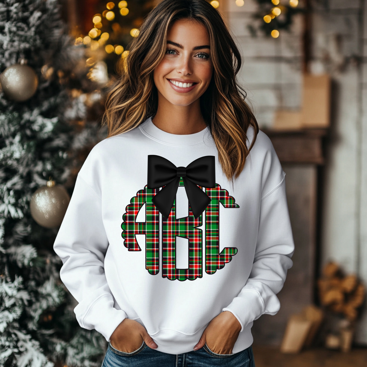 Green Tartan Plaid - Custom Monogram Transfer