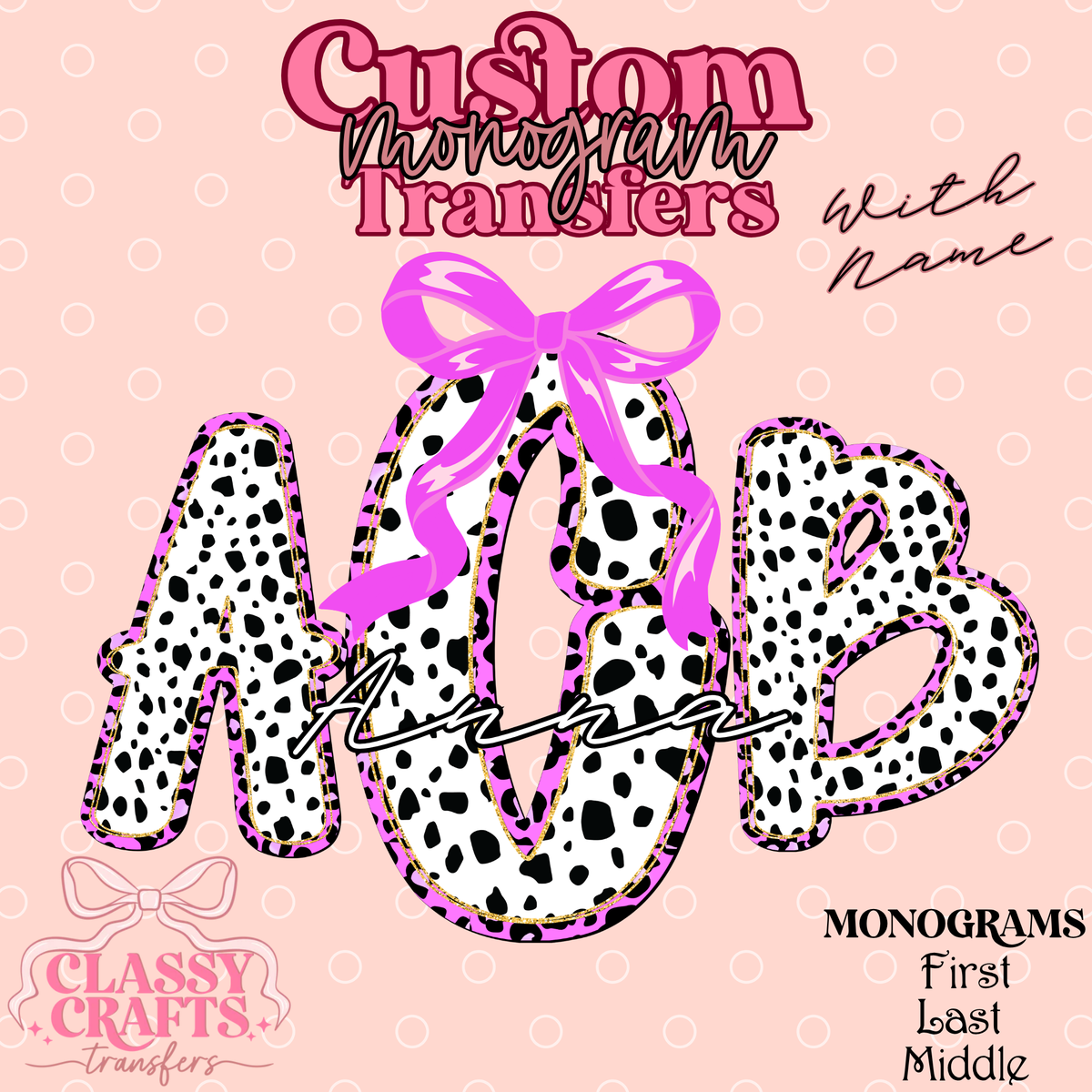 Pink Neon Dalmatian - Custom Monogram Transfer