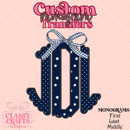 Floral Polkadot Gingham - Custom Monogram Transfer
