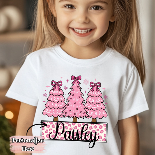 Cheetah & Christmas Trees Nameplate -  ‼️Fully Customizable Transfer‼️