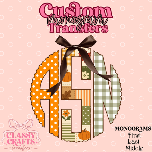 Pumpkin Plaid - Custom Monogram Transfer