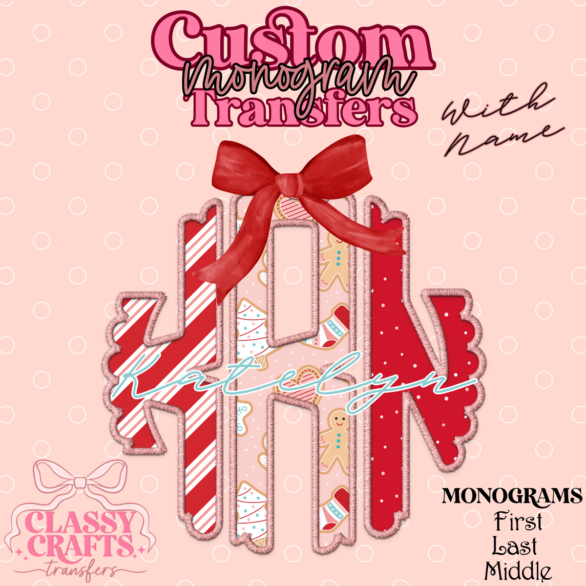 Christmas Cookie & Candy - Custom Monogram Transfer
