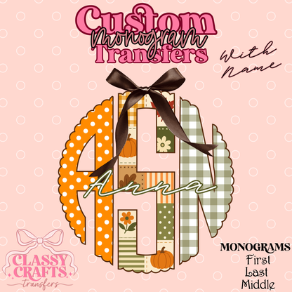 Pumpkin Plaid - Custom Monogram Transfer