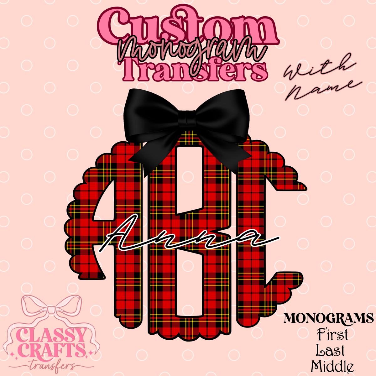 Red Tartan Plaid - Custom Monogram Transfer