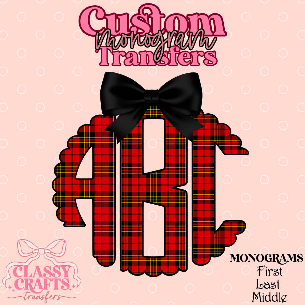 Red Tartan Plaid - Custom Monogram Transfer