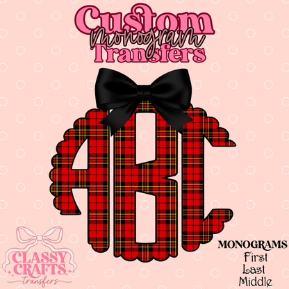 Red Tartan Plaid - Custom Monogram Transfer
