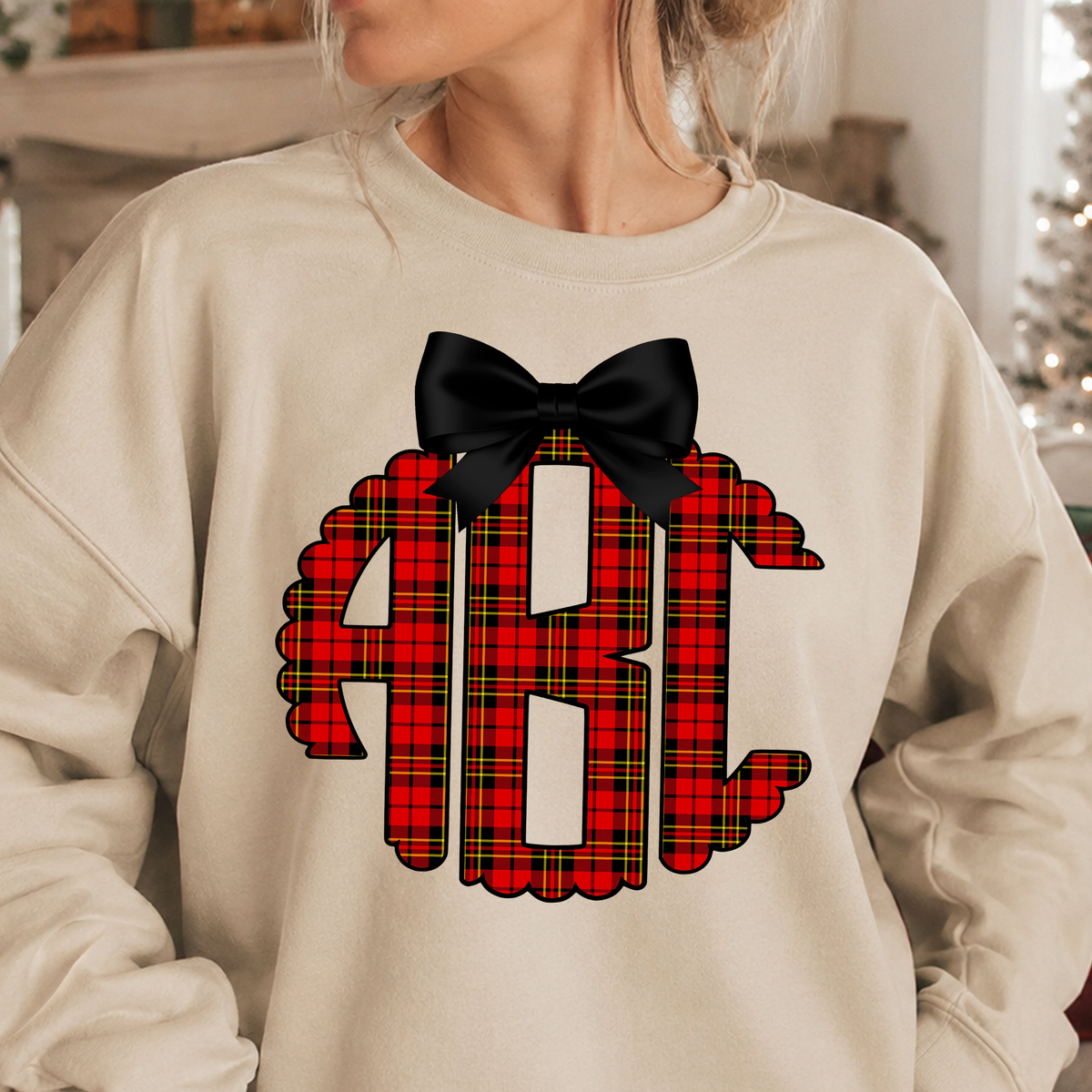 Red Tartan Plaid - Custom Monogram Transfer