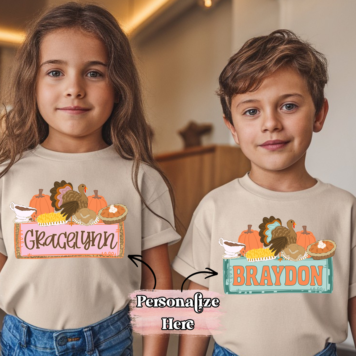 Thankful Turkeys Nameplate -  ‼️Fully Customizable Transfer‼️