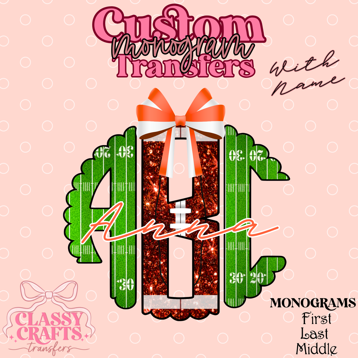 Custom Football Colors - Custom Monogram Transfer