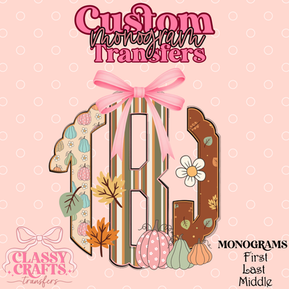 Fall Pumpkins & Leaves - Custom Monogram Transfer